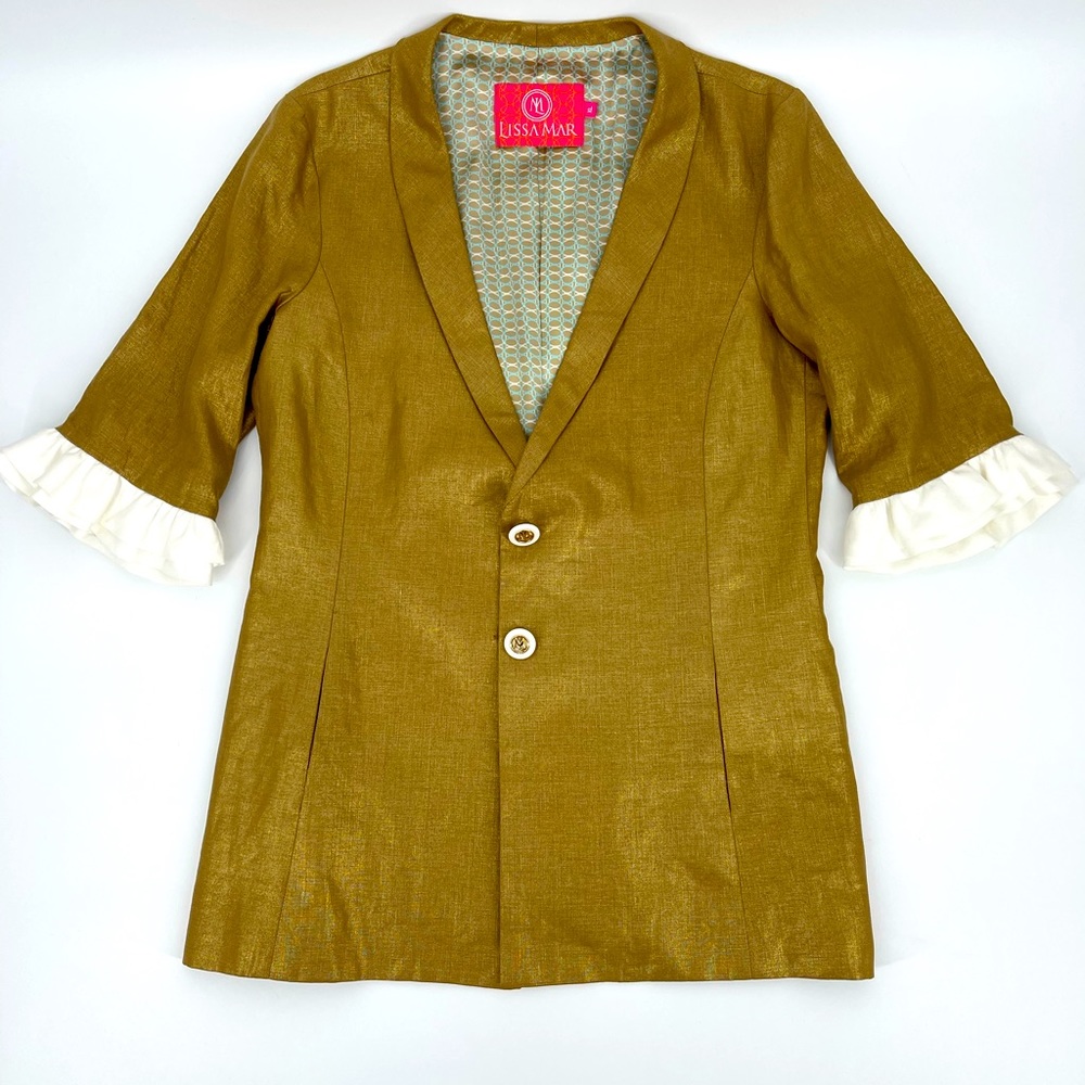 Lissa Mar Women's XL Gold Linen Shawl Lepel Collar Blazer